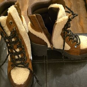 Sun + Stone Tan and Cream Winter Boots